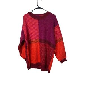 Vintage Paul Harris Colorblock Mohair Blend Sweater M Orange Purple Cozy Knit